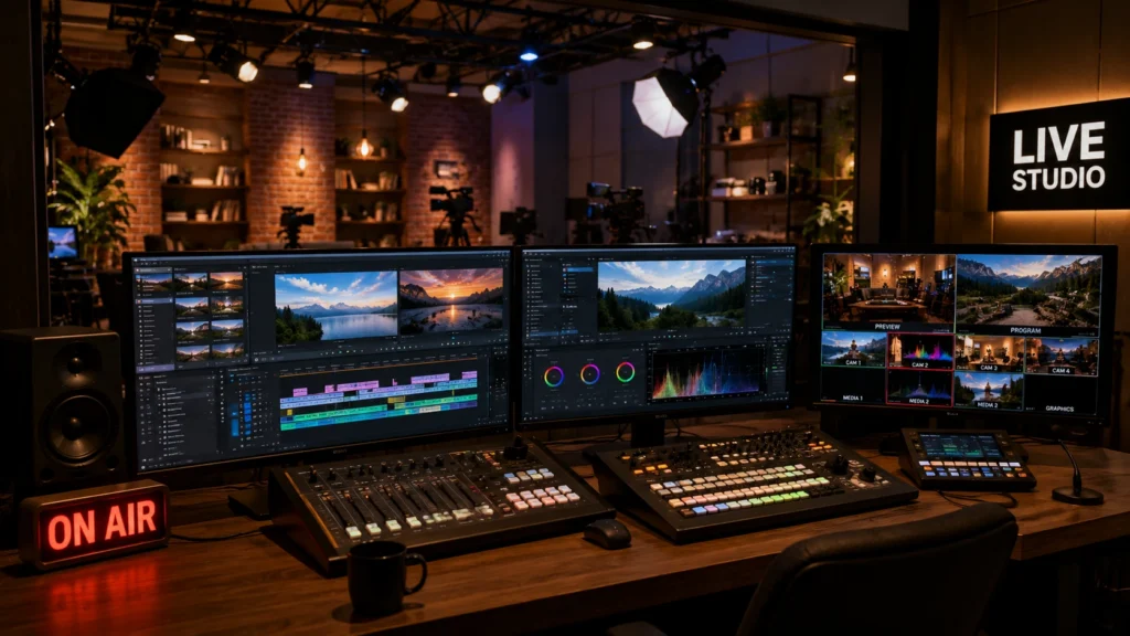 La tecnologia di broadcast e regia dietro la gestione e la messa in onda dei contenuti.