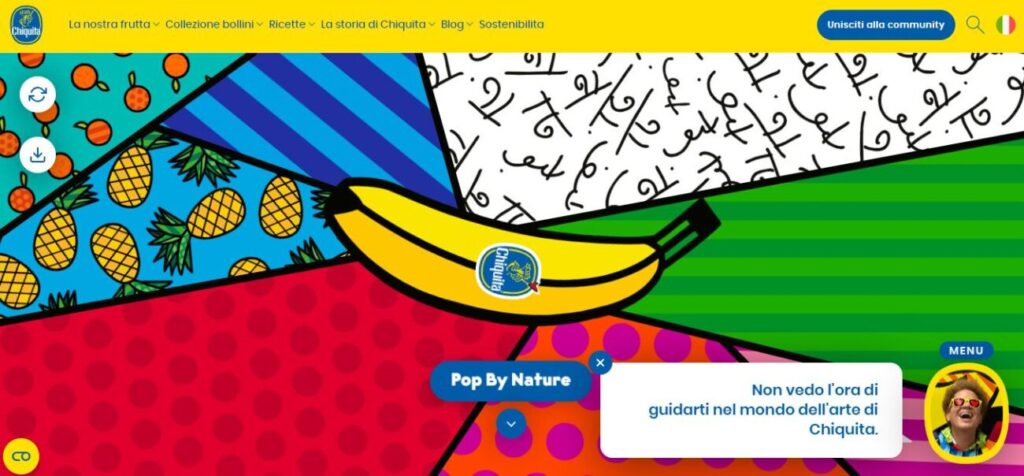 La campagna Pop by Nature unisce i tratti solari del brand Chiquita alle forme geometriche e ai colori accesi di Romero Britto. Fuente: Emanuele Cremaschi / Getty Images